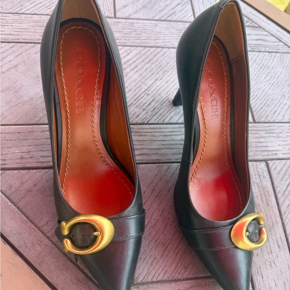 Coach Black Leather Heels with Brass Signature C’s. Size 6 - Picture 3 of 6